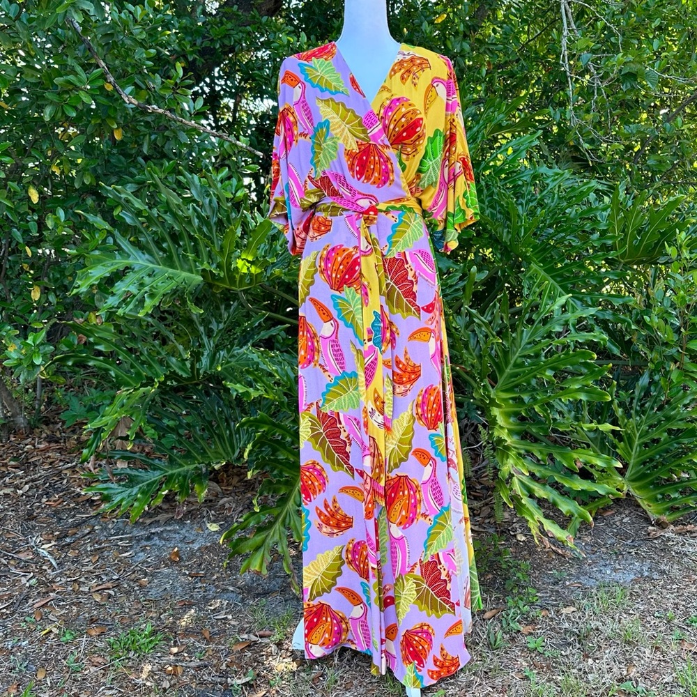 FARM RIO Mixed Beaks & Bananas Maxi Wrap Dress - Picture 2 of 16